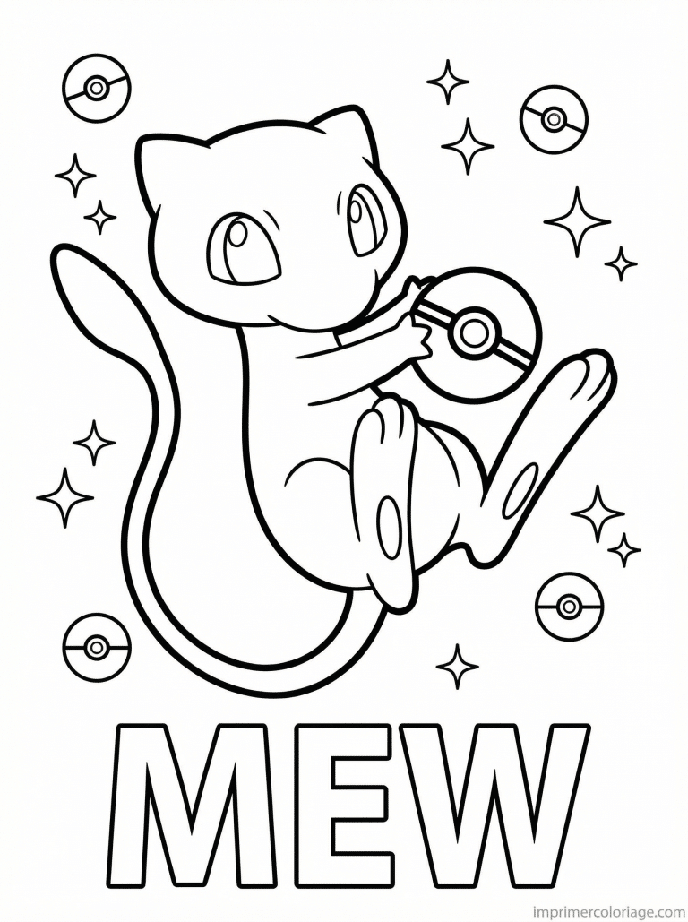 coloriage pokemon mew joue avec pokeball sans les yeux bleus - dessin gratuit &agrave; imprimer