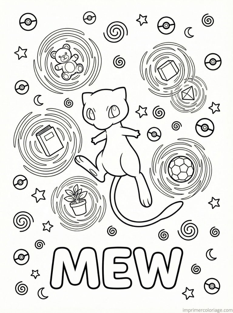 coloriage pokemon mew pouvoir psyko sans yeux bleus - dessin gratuit &agrave; imprimer