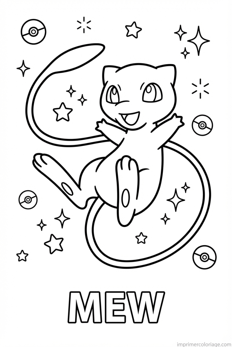 coloriage pokemon mew qui vole - dessin gratuit &agrave; imprimer