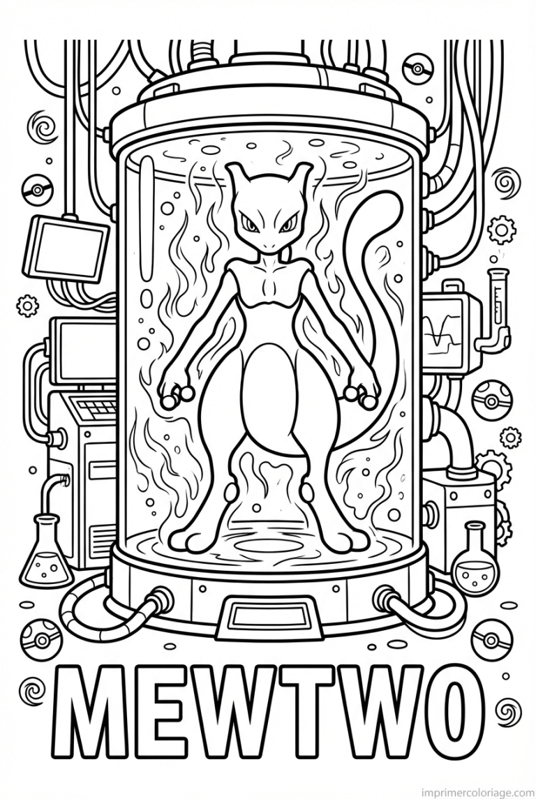 coloriage pokemon mewtwo eveil laboratoire - dessin gratuit &agrave; imprimer