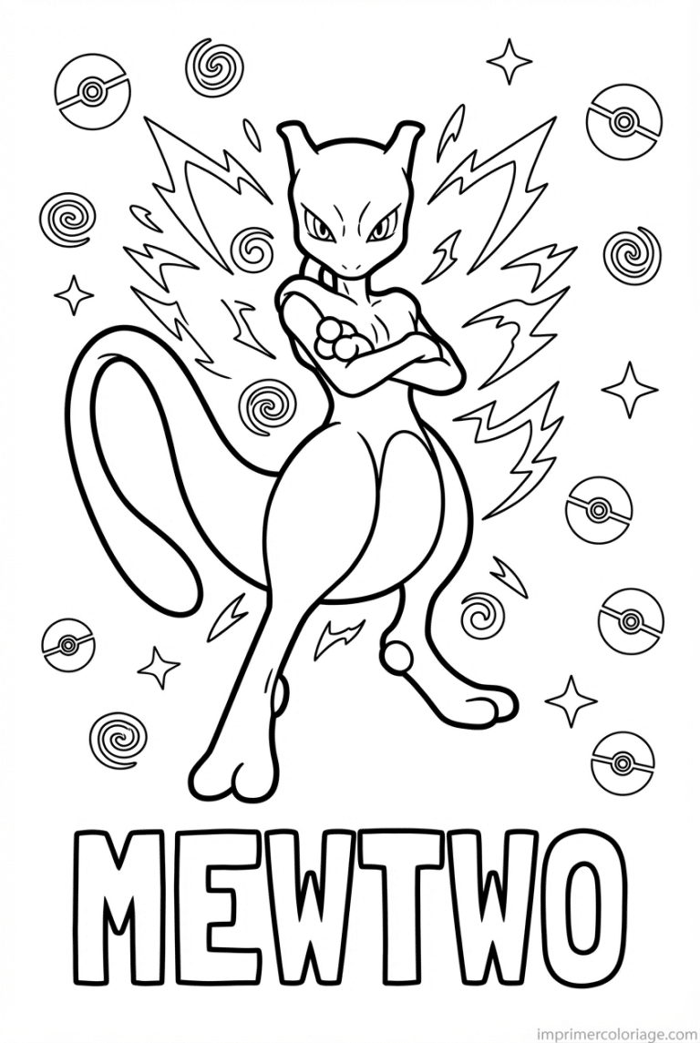 coloriage pokemon mewtwo flotte bras croises - dessin gratuit &agrave; imprimer