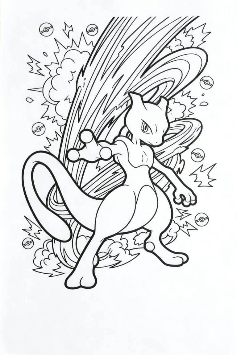 coloriage pokemon mewtwo hyper rayon recadre - dessin gratuit &agrave; imprimer