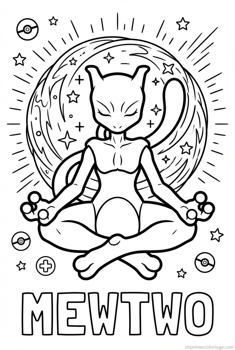 coloriage pokemon mewtwo meditation guerison - dessin gratuit &agrave; imprimer