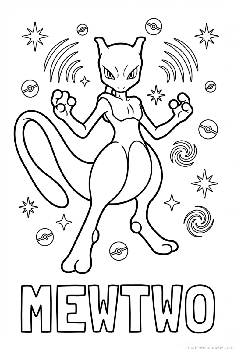 coloriage pokemon mewtwo pose iconique legendaire - dessin gratuit &agrave; imprimer