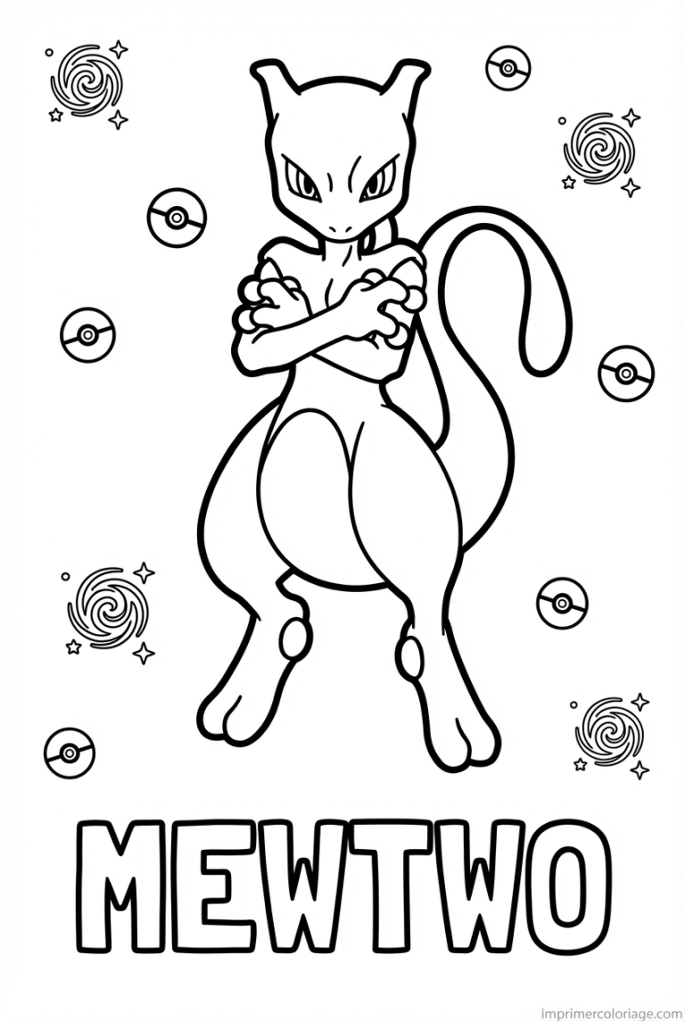coloriage pokemon mewtwo qui flotte - dessin gratuit &agrave; imprimer