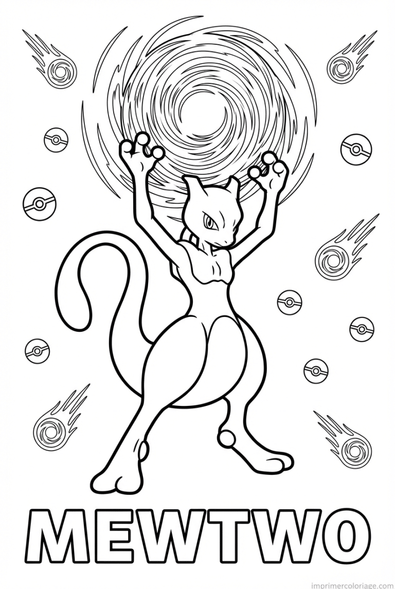 coloriage pokemon mewtwo sphere aurique - dessin gratuit &agrave; imprimer