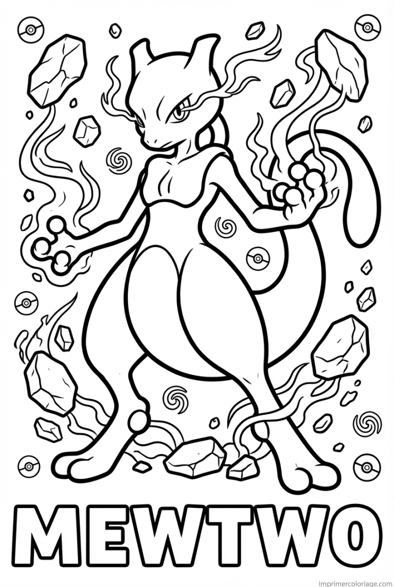 coloriage pokemon mewtwo telekinese rochers - dessin gratuit &agrave; imprimer