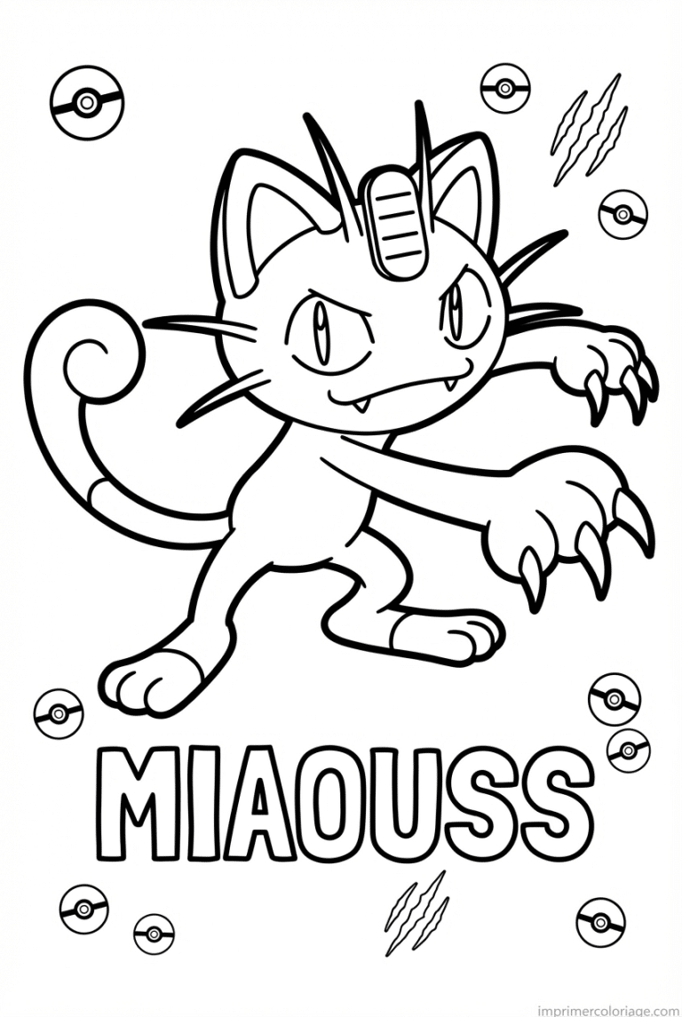 coloriage pokemon miaouss griffes - dessin gratuit &agrave; imprimer