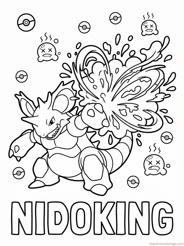 coloriage pokemon nidoking bombe toxik - dessin gratuit &agrave; imprimer