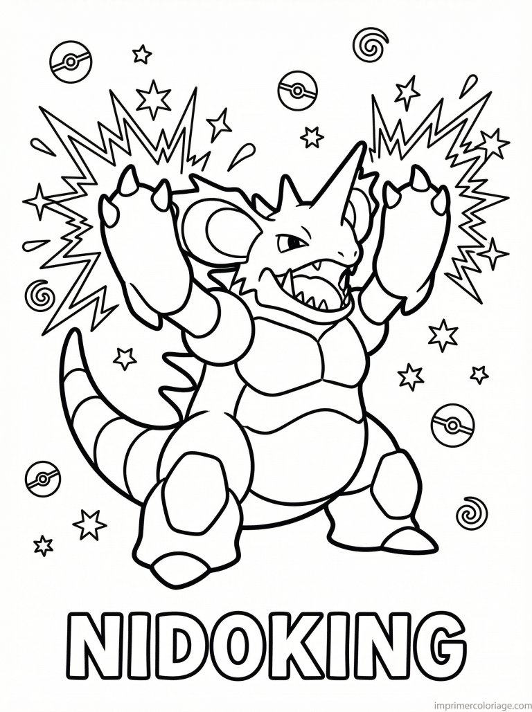 coloriage pokemon nidoking celebre victoire - dessin gratuit &agrave; imprimer