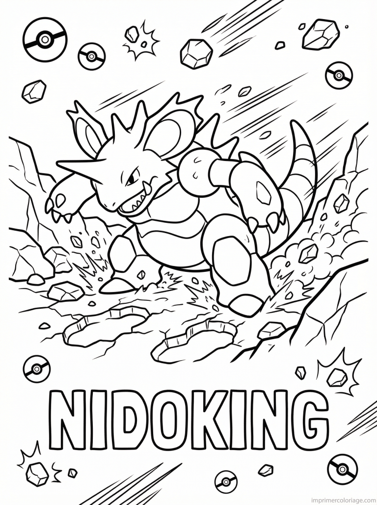 coloriage pokemon nidoking charge terrain - dessin gratuit &agrave; imprimer