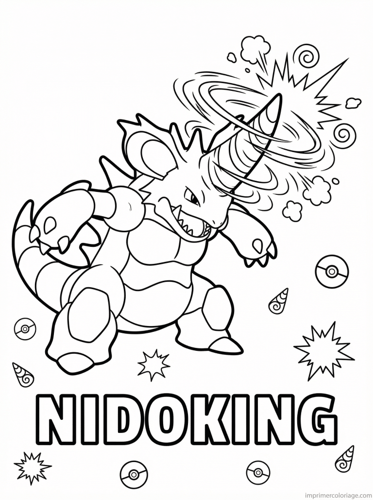 coloriage pokemon nidoking corne perceuse - dessin gratuit &agrave; imprimer