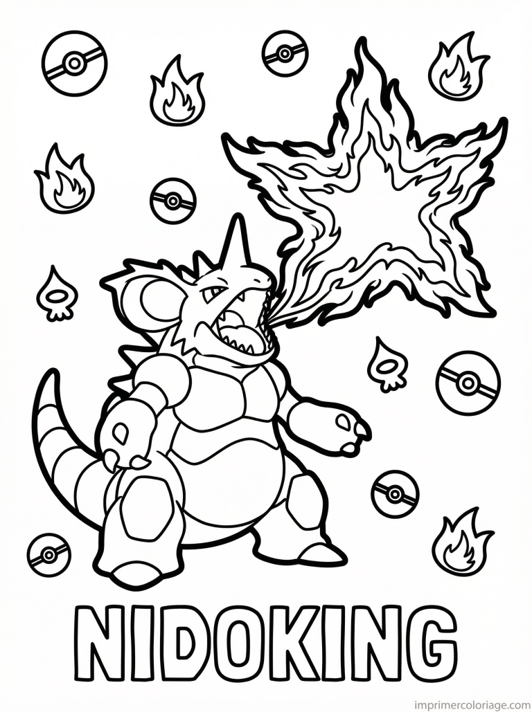 coloriage pokemon nidoking deflagration feu - dessin gratuit &agrave; imprimer