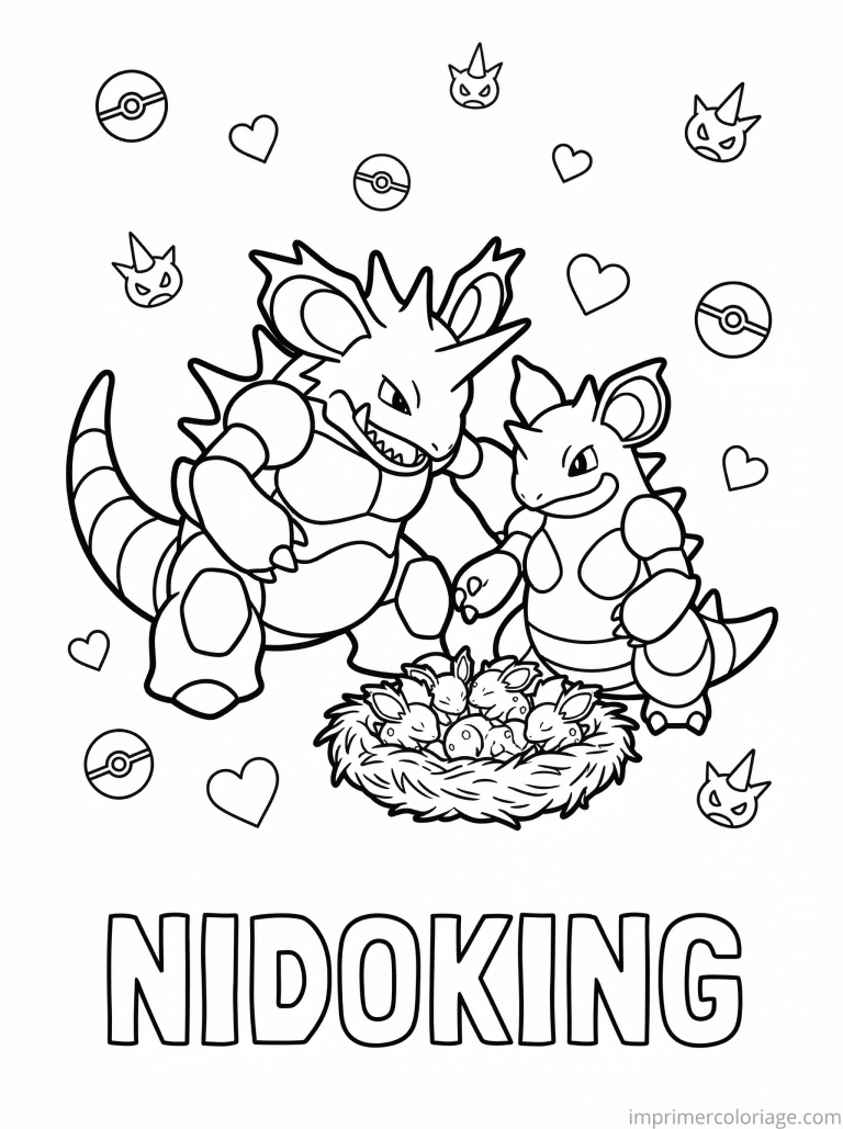 coloriage pokemon nidoking famille nidoqueen - dessin gratuit &agrave; imprimer