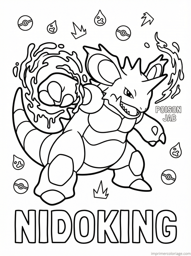 coloriage pokemon nidoking jab poison - dessin gratuit &agrave; imprimer