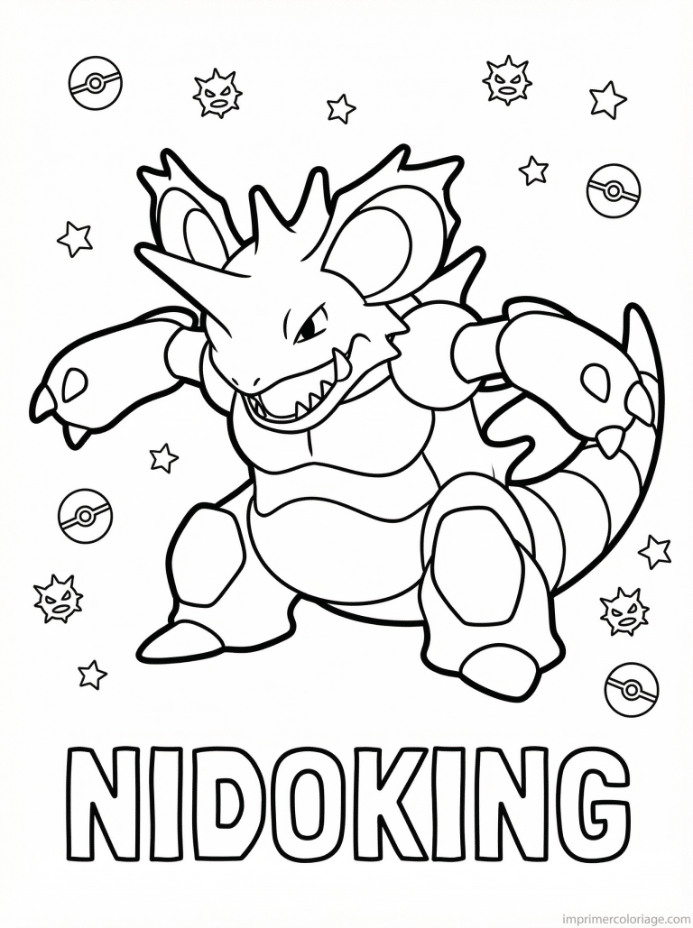 coloriage pokemon nidoking pose dominante - dessin gratuit &agrave; imprimer