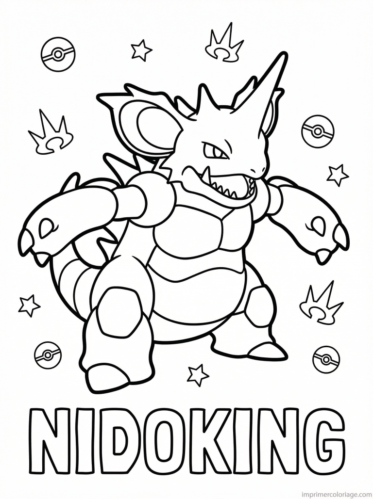 coloriage pokemon nidoking pose iconique legendaire - dessin gratuit &agrave; imprimer