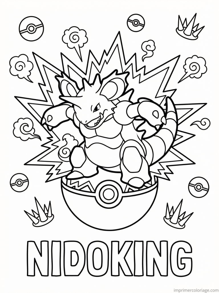 coloriage pokemon nidoking sort pokeball - dessin gratuit &agrave; imprimer