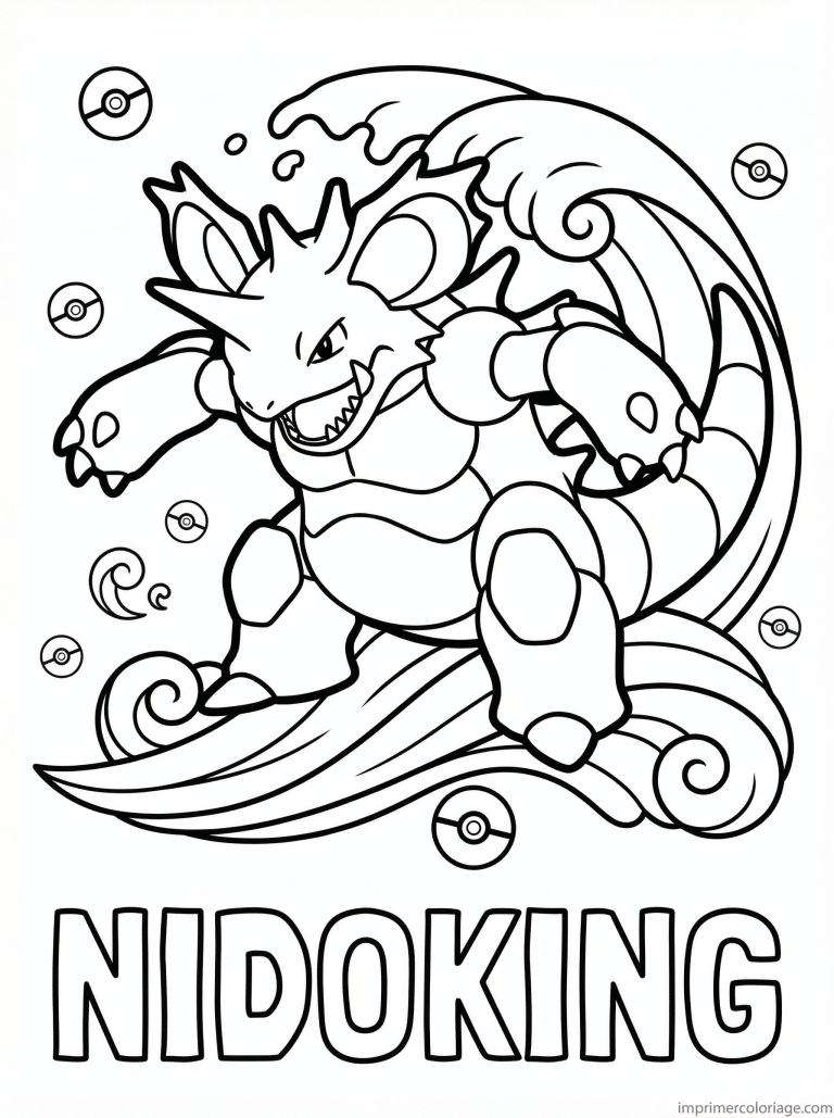 coloriage pokemon nidoking surf vague - dessin gratuit &agrave; imprimer