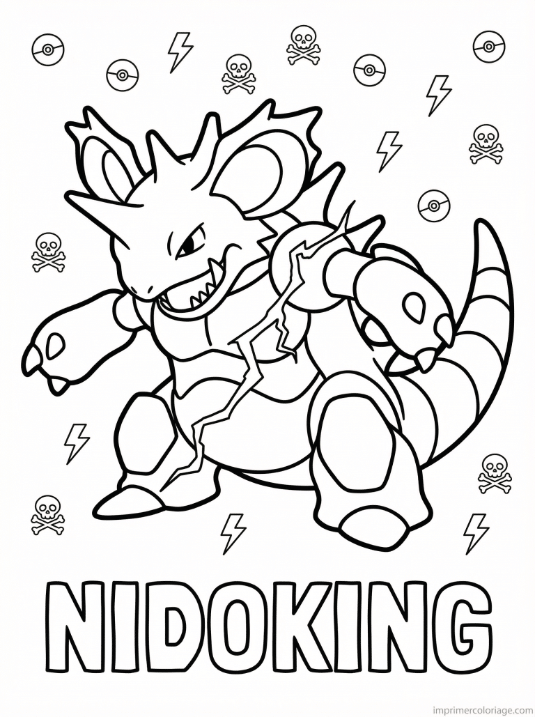 coloriage pokemon nidoking tonnerre surprise - dessin gratuit &agrave; imprimer