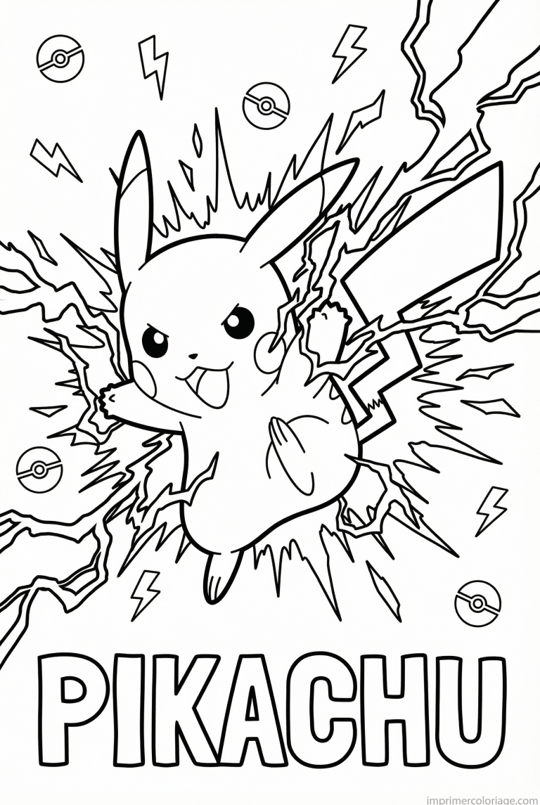 coloriage pokemon pikachu attaque tonnerre - dessin gratuit &agrave; imprimer