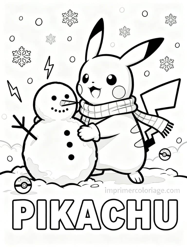 coloriage pokemon pikachu bonhomme neige 1 - dessin gratuit &agrave; imprimer