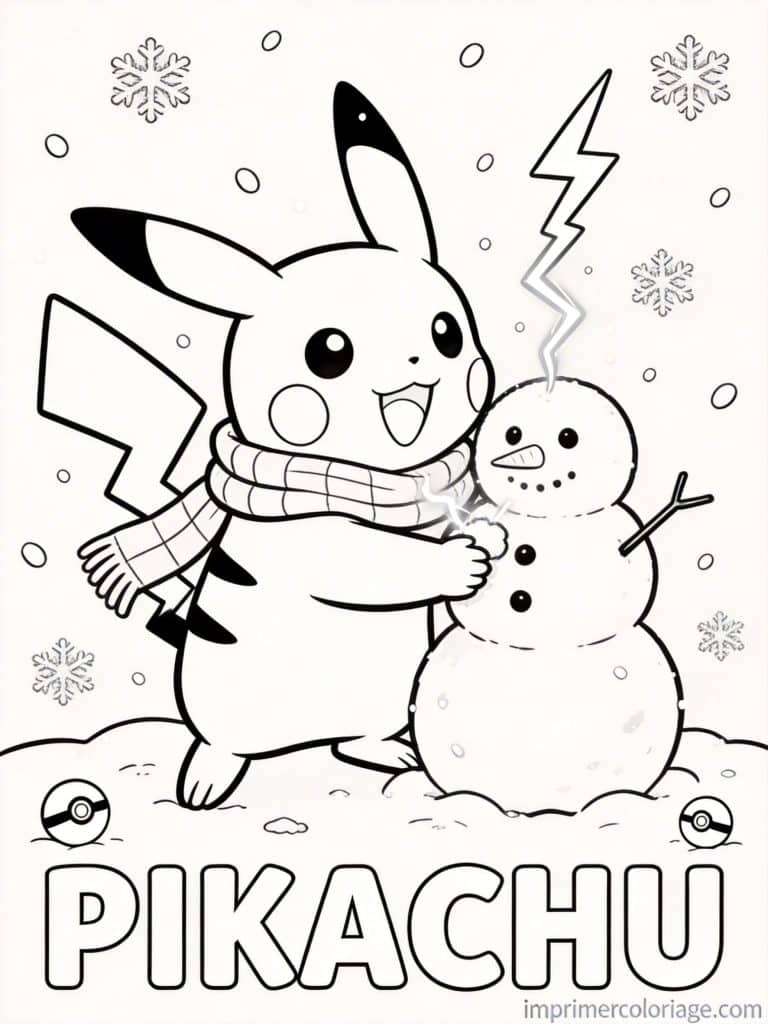 coloriage pokemon pikachu bonhomme neige - dessin gratuit &agrave; imprimer
