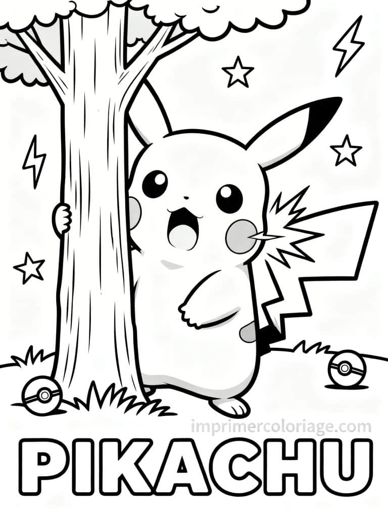 coloriage pokemon pikachu cache surpris - dessin gratuit &agrave; imprimer