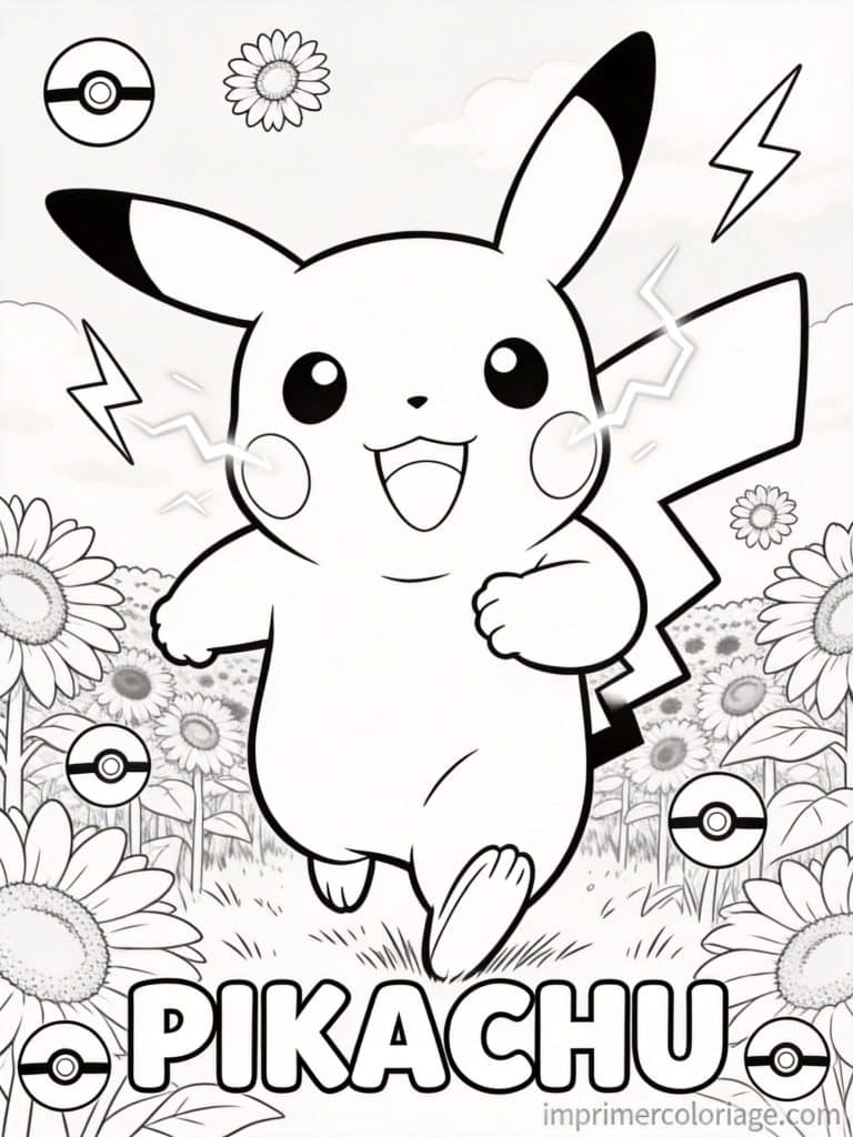 coloriage pokemon pikachu champ tournesols - dessin gratuit &agrave; imprimer