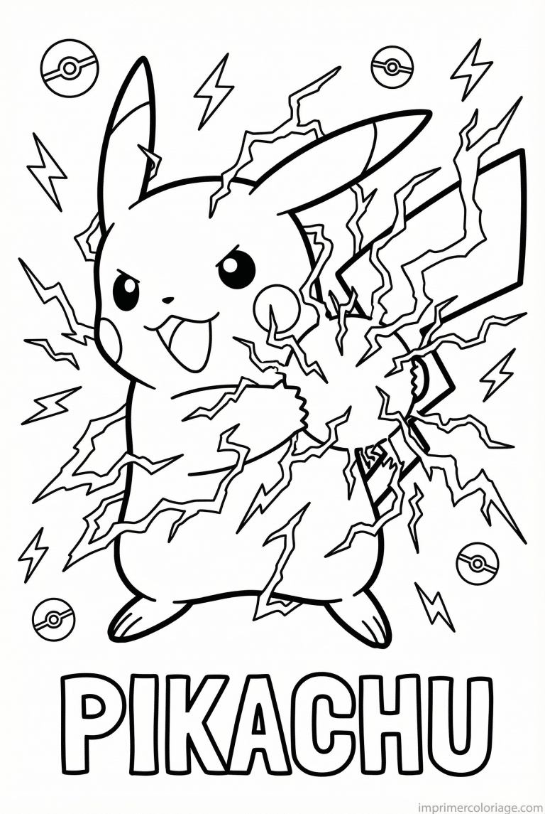 coloriage pokemon pikachu charge electrique - dessin gratuit &agrave; imprimer
