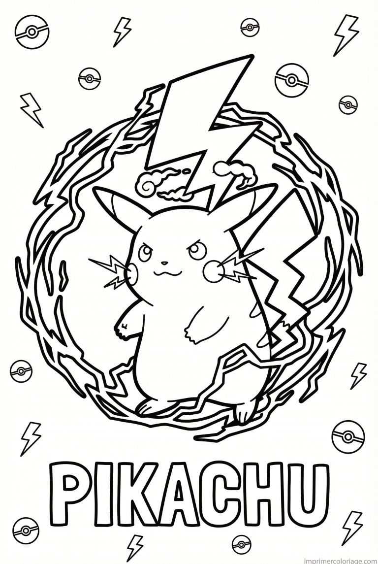 coloriage pokemon pikachu charge tonnerre - dessin gratuit &agrave; imprimer