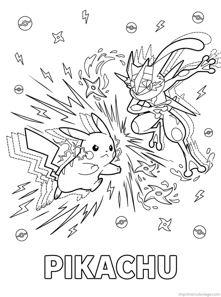 coloriage pokemon pikachu combat amphinobi - dessin gratuit &agrave; imprimer