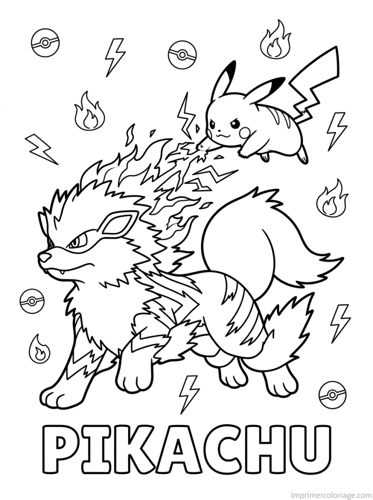 coloriage pokemon pikachu combat arcanin - dessin gratuit &agrave; imprimer