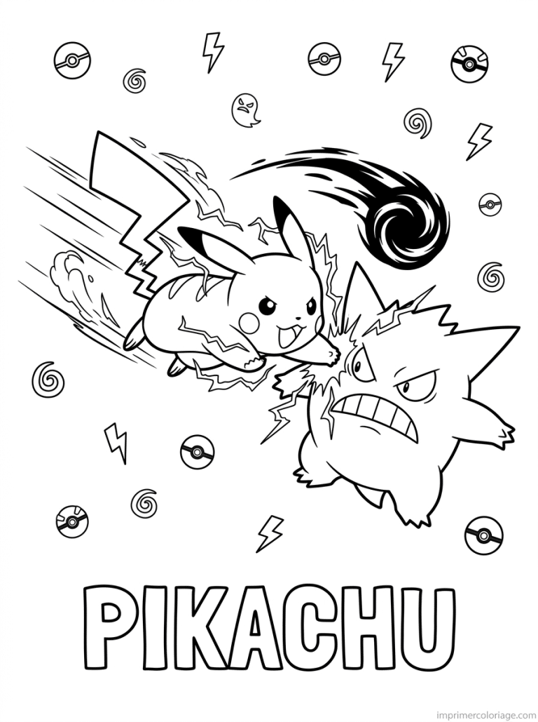 coloriage pokemon pikachu combat ectoplasma - dessin gratuit &agrave; imprimer