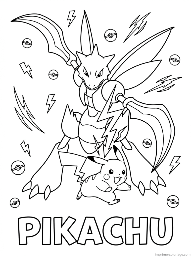 coloriage pokemon pikachu combat insecateur - dessin gratuit &agrave; imprimer