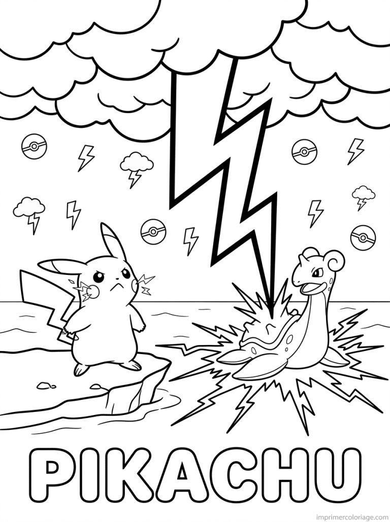 coloriage pokemon pikachu combat lokhlass - dessin gratuit &agrave; imprimer