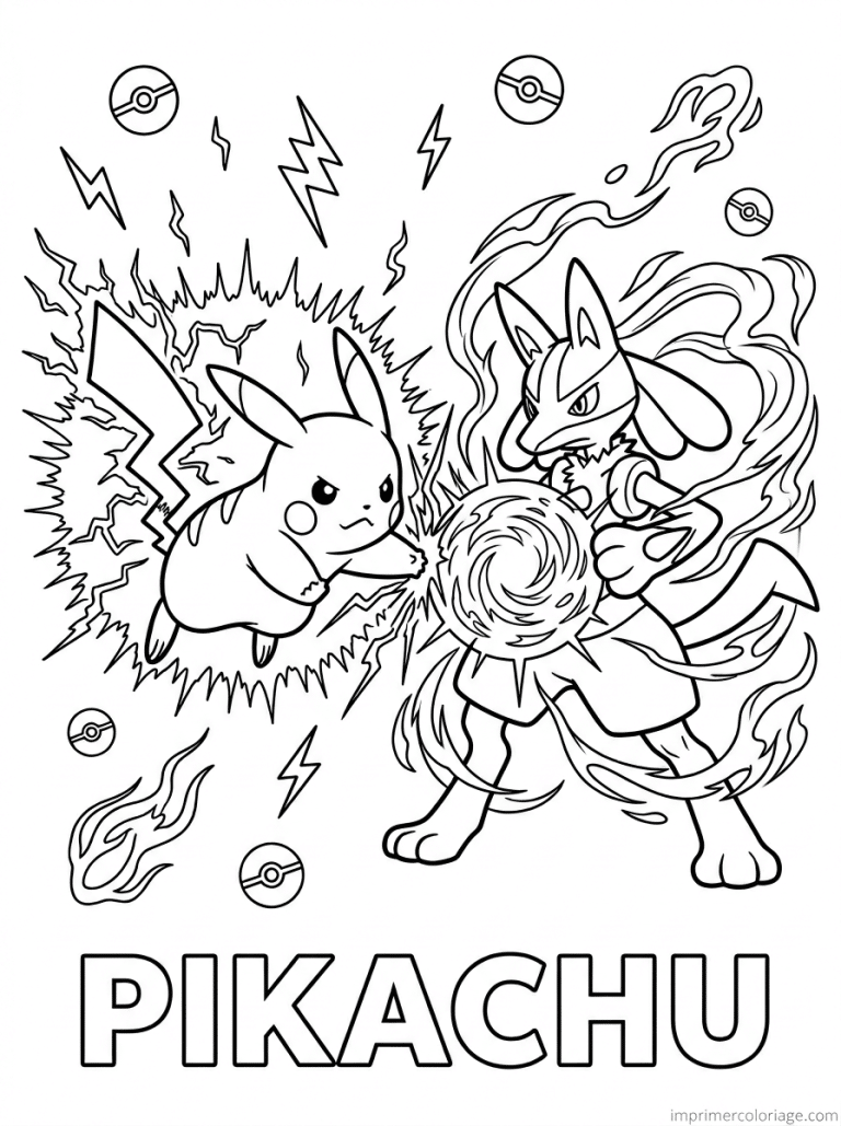coloriage pokemon pikachu combat lucario - dessin gratuit &agrave; imprimer