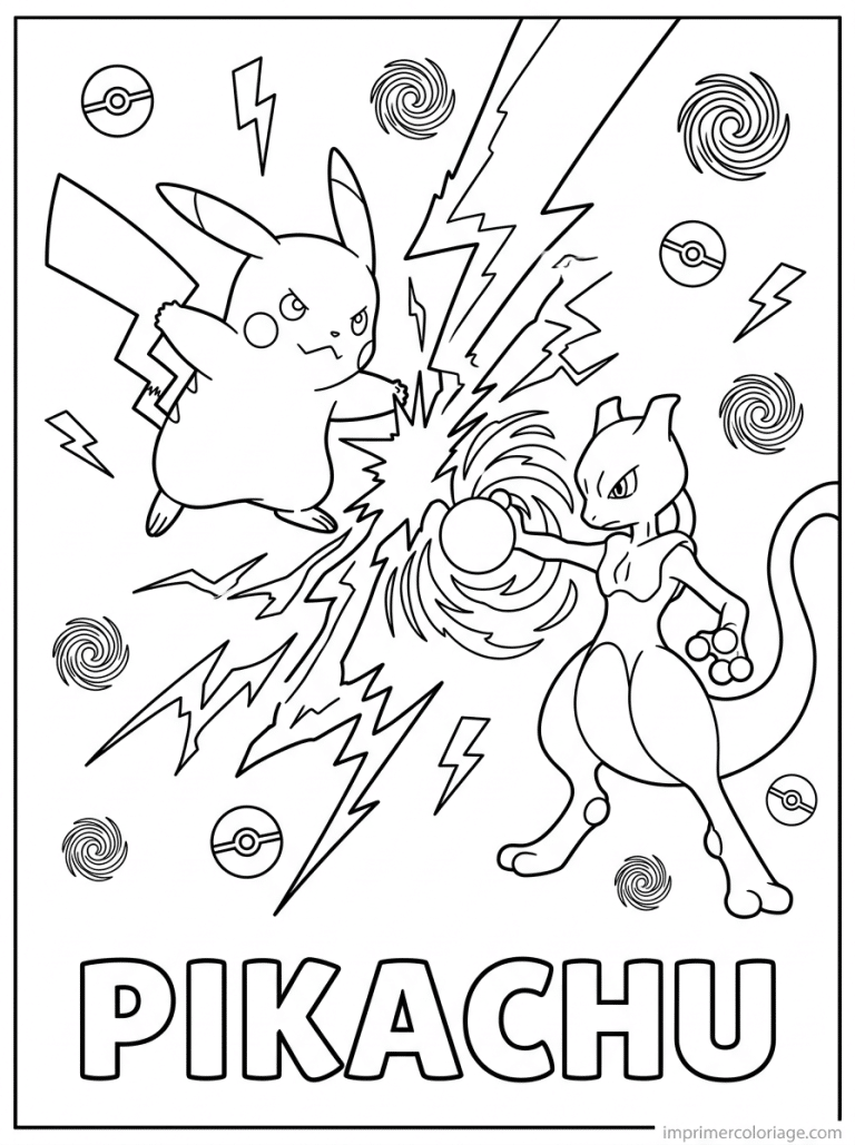 coloriage pokemon pikachu combat mewtwo - dessin gratuit &agrave; imprimer