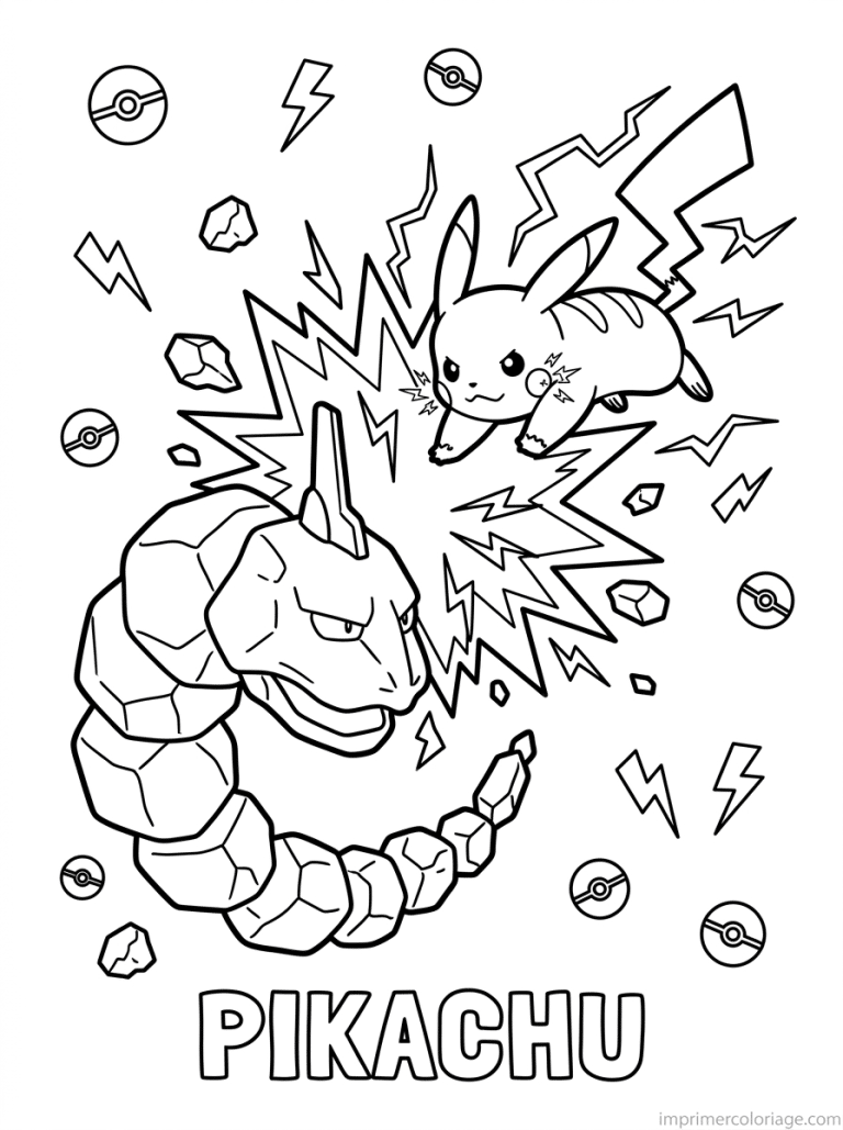 coloriage pokemon pikachu combat onix - dessin gratuit &agrave; imprimer