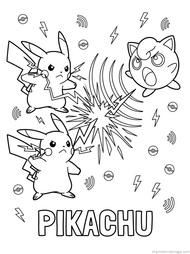 coloriage pokemon pikachu combat rondoudou - dessin gratuit &agrave; imprimer