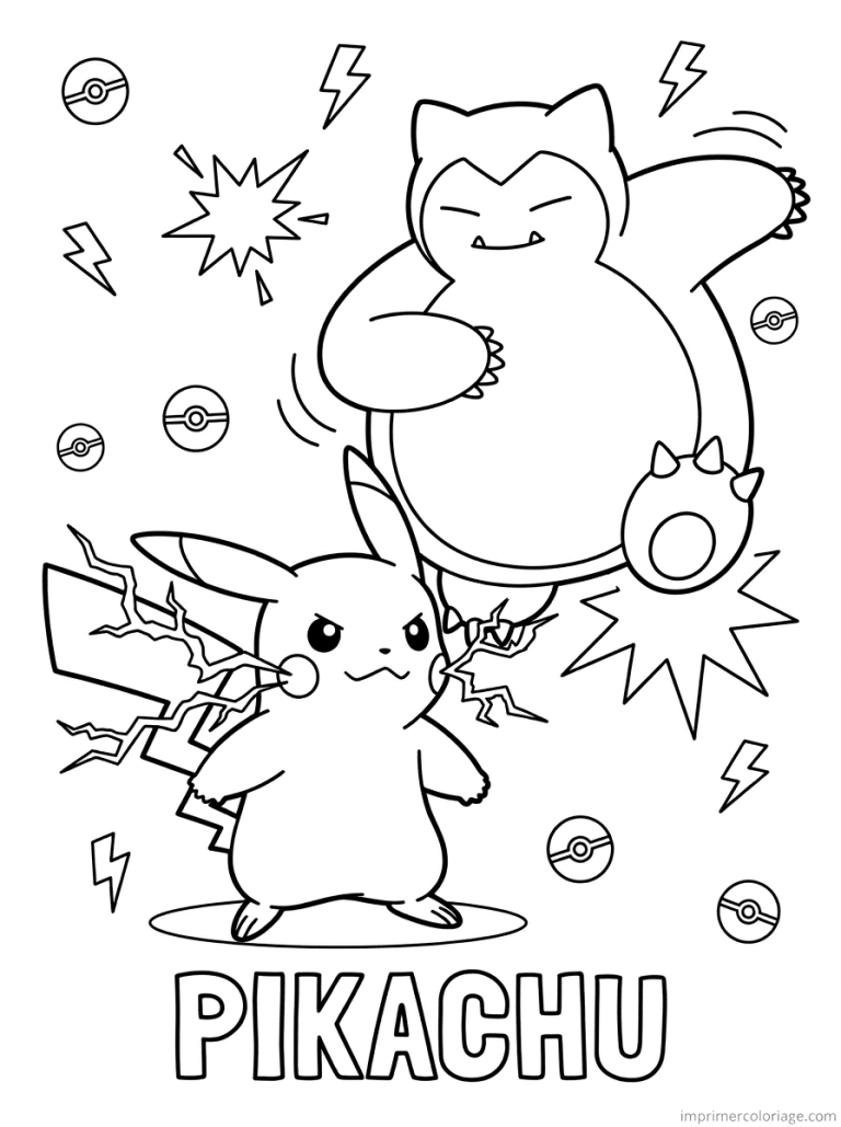 coloriage pokemon pikachu combat ronflex - dessin gratuit &agrave; imprimer