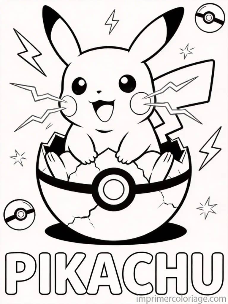 coloriage pokemon pikachu dans pokeball - dessin gratuit &agrave; imprimer