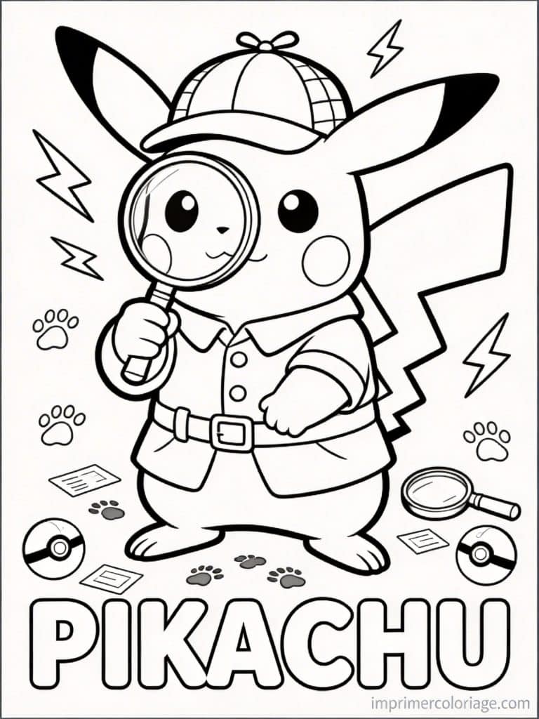 coloriage pokemon pikachu detective enquete - dessin gratuit &agrave; imprimer