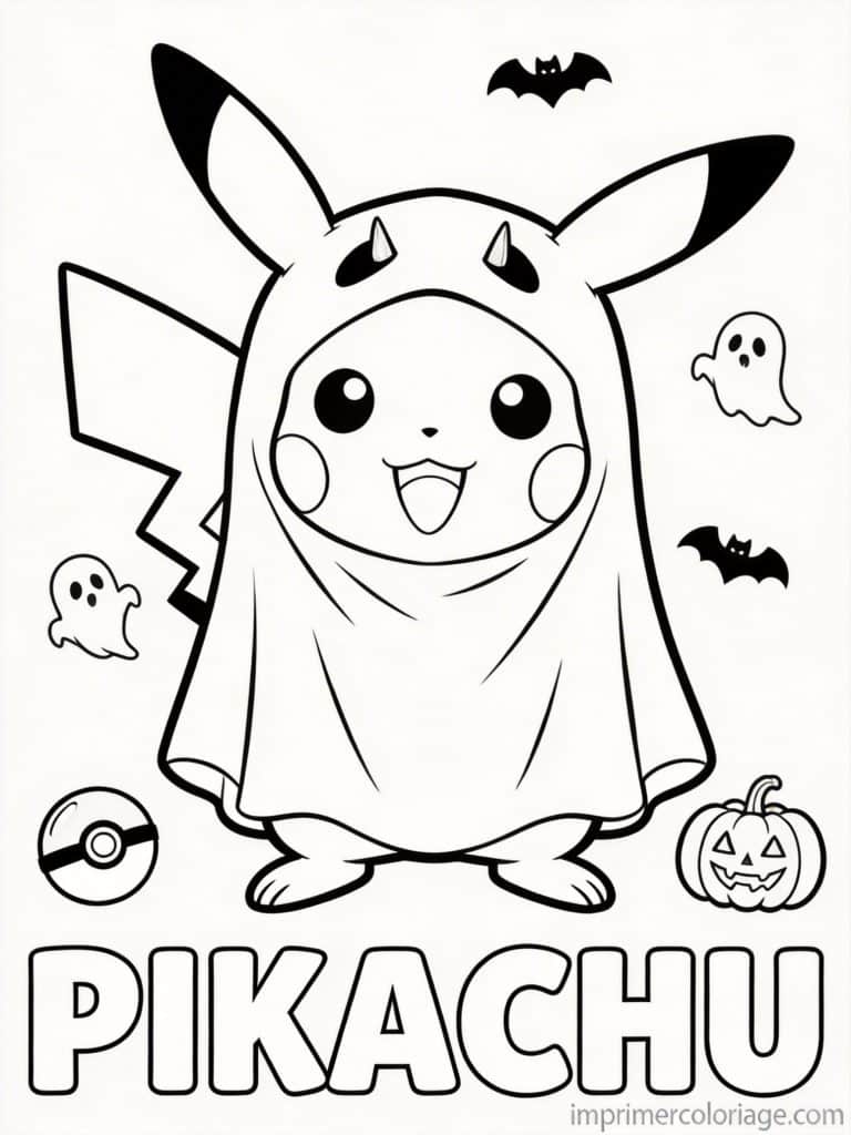 coloriage pokemon pikachu halloween fantome - dessin gratuit &agrave; imprimer