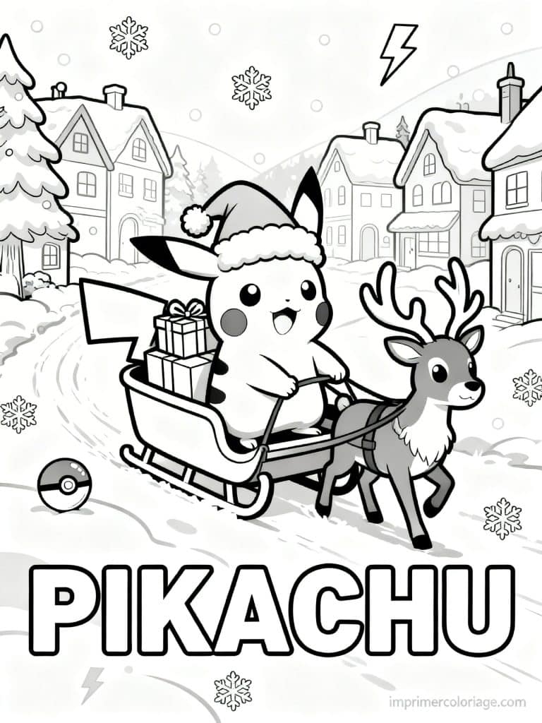 coloriage pokemon pikachu noel traineau 1 - dessin gratuit &agrave; imprimer