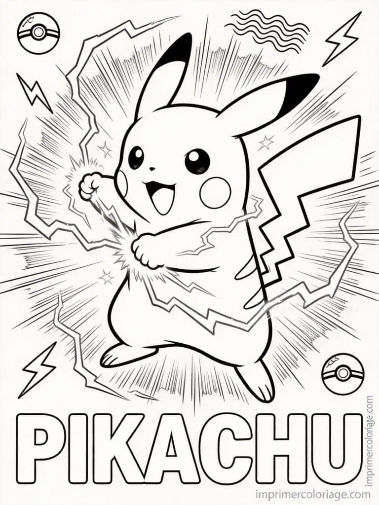 coloriage pokemon pikachu onde tonerre - dessin gratuit &agrave; imprimer