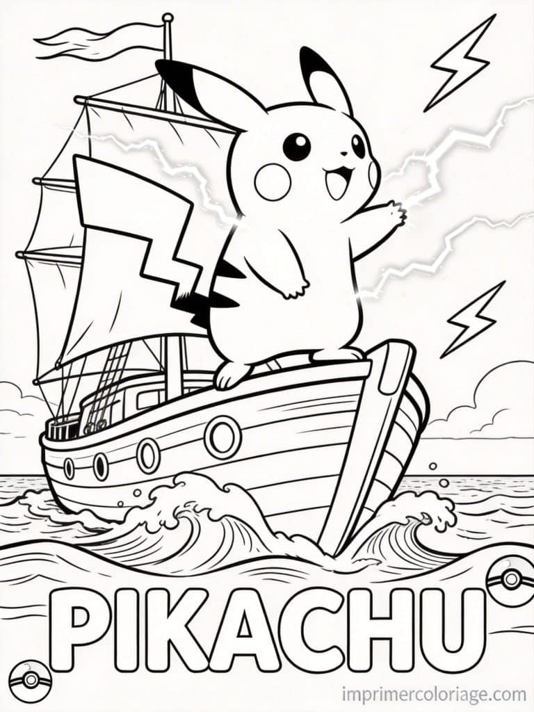 coloriage pokemon pikachu proue bateau - dessin gratuit &agrave; imprimer