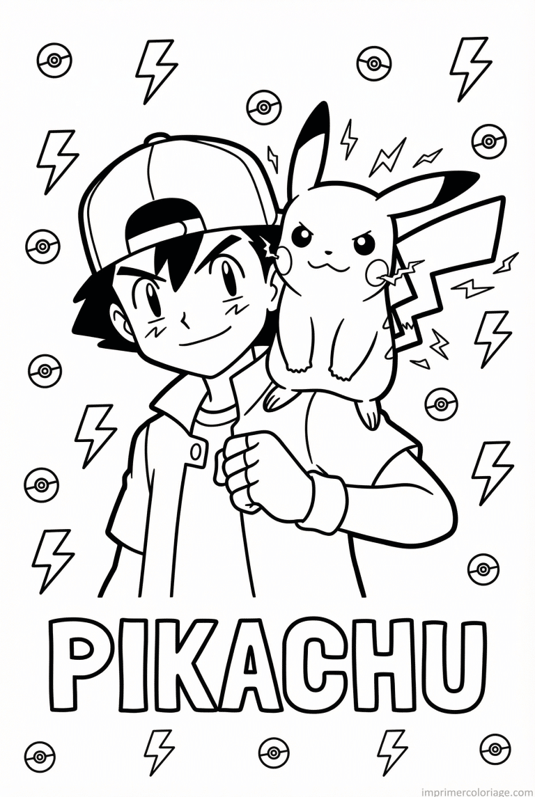 coloriage pokemon pikachu sur epaule sacha - dessin gratuit &agrave; imprimer