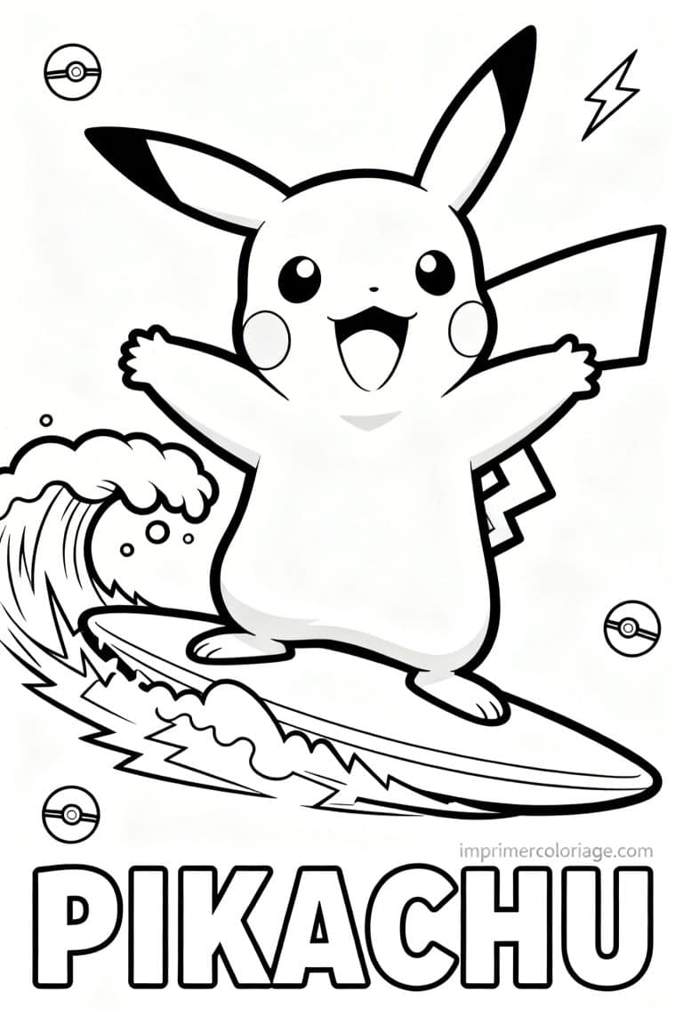 coloriage pokemon pikachu surf electrique - dessin gratuit &agrave; imprimer