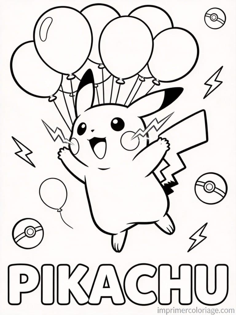 coloriage pokemon pikachu vole ballons - dessin gratuit &agrave; imprimer